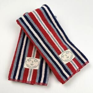 Ralph Lauren RL 67 Striped Cotton Hand Towels Nautical Made in USA Set of 2